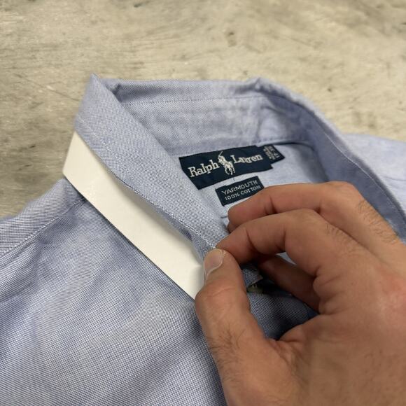 POLO RALPH LAUREN BUTTON DRESS SHIRT -17 35- BIG -BLUE OXFORD YARMOUTH -PONY - Picture 8 of 9